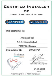 Certified installer of 2-way satellite-systems, Andreas Fritz
